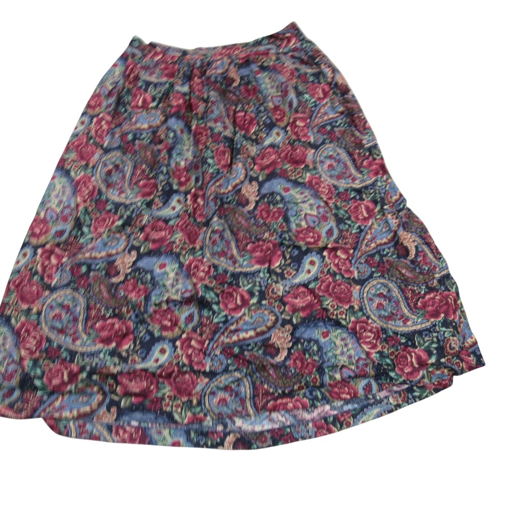 Vintage Maggie Lawrence Floral Paisley Midi Skirt Elastic Waist Multicolor A-Lin